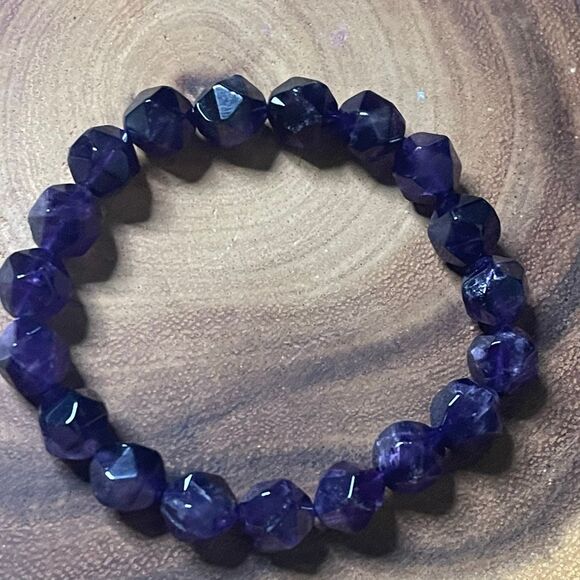 Amethyst purple diamond stretch beaded bracelet 7” crystal healing beads 8mm ONE - Picture 8 of 9